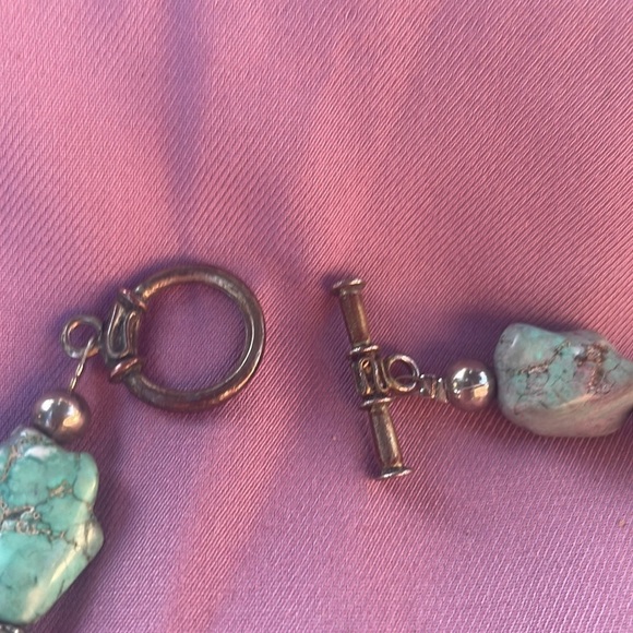 SILVER TONE cross choker necklace shimmering black clear turquoise beads - Picture 6 of 10